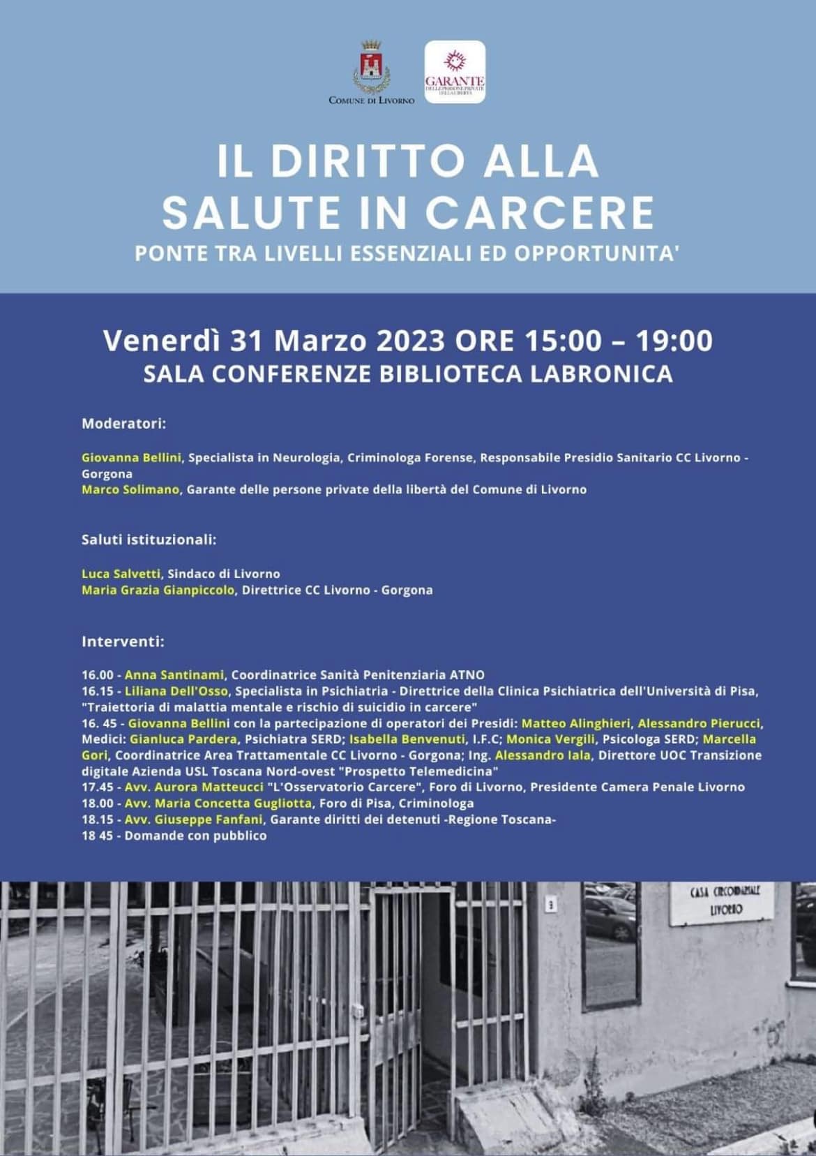 Incontro su “Il diritto alla salute in carcere” Venerdì 31.3.2023